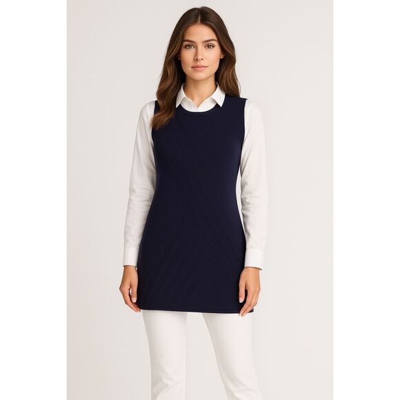 WHITE HOUSE BLACK MARKET BLUE CRISSCROSS SLEEVELESS TUNIC SWEATER SIZE: XS NWT - Picture 1 of 6